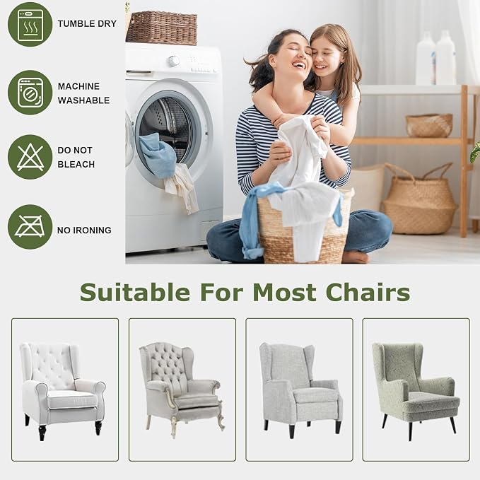 HAOYONG Waterproof Wing Chair Slipcovers Stretch Wingback Chair Covers 4 Pieces - Image 6