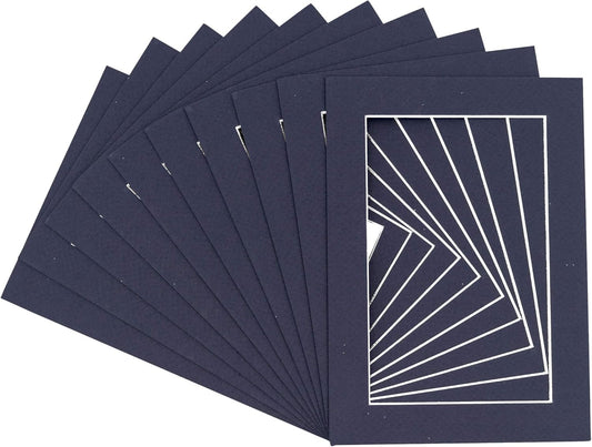 Pack of Ten 8.5x11 Mats Bevel Cut for 7x9 Photos - Acid Free Navy Precut Matboards for Pictures, Photos, Framing - 4-ply Thickness