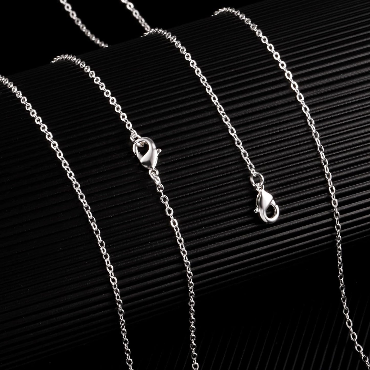 Wholesale 12 PCS Silver Plated Solid Brass Flat Cable Chains Bulk for Jewelry Making (18 Inch(1.5MM))