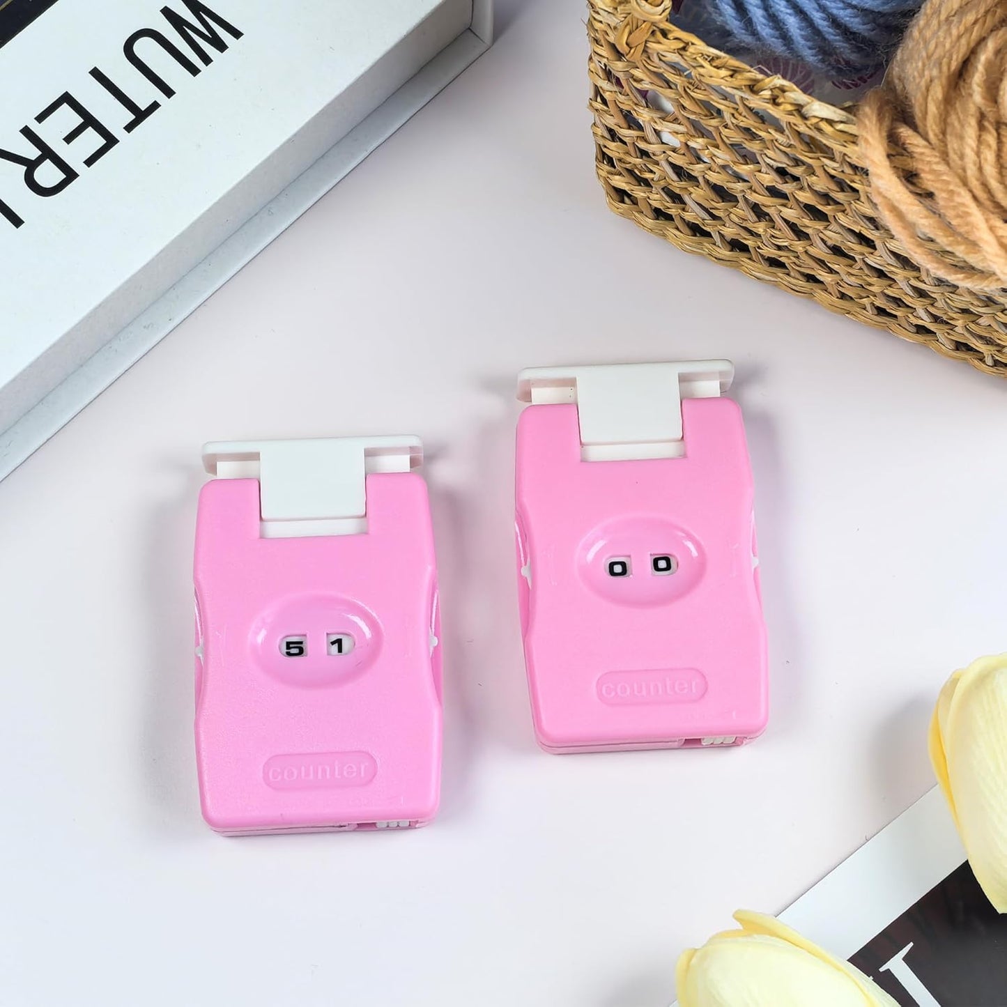 2 Pieces Knitting Counter, Needle Marking Tool, Plastic Knit Counter, Knitting Stitch Counter, Pink