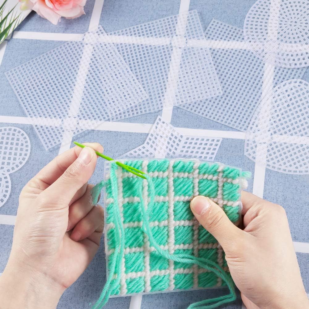 Pllieay 36-Piece Mesh Canvas Sheets Kit - 30 Shapes, 6 Rectangular Canvases & Embroidery Tools for Plastic Canvas Craft