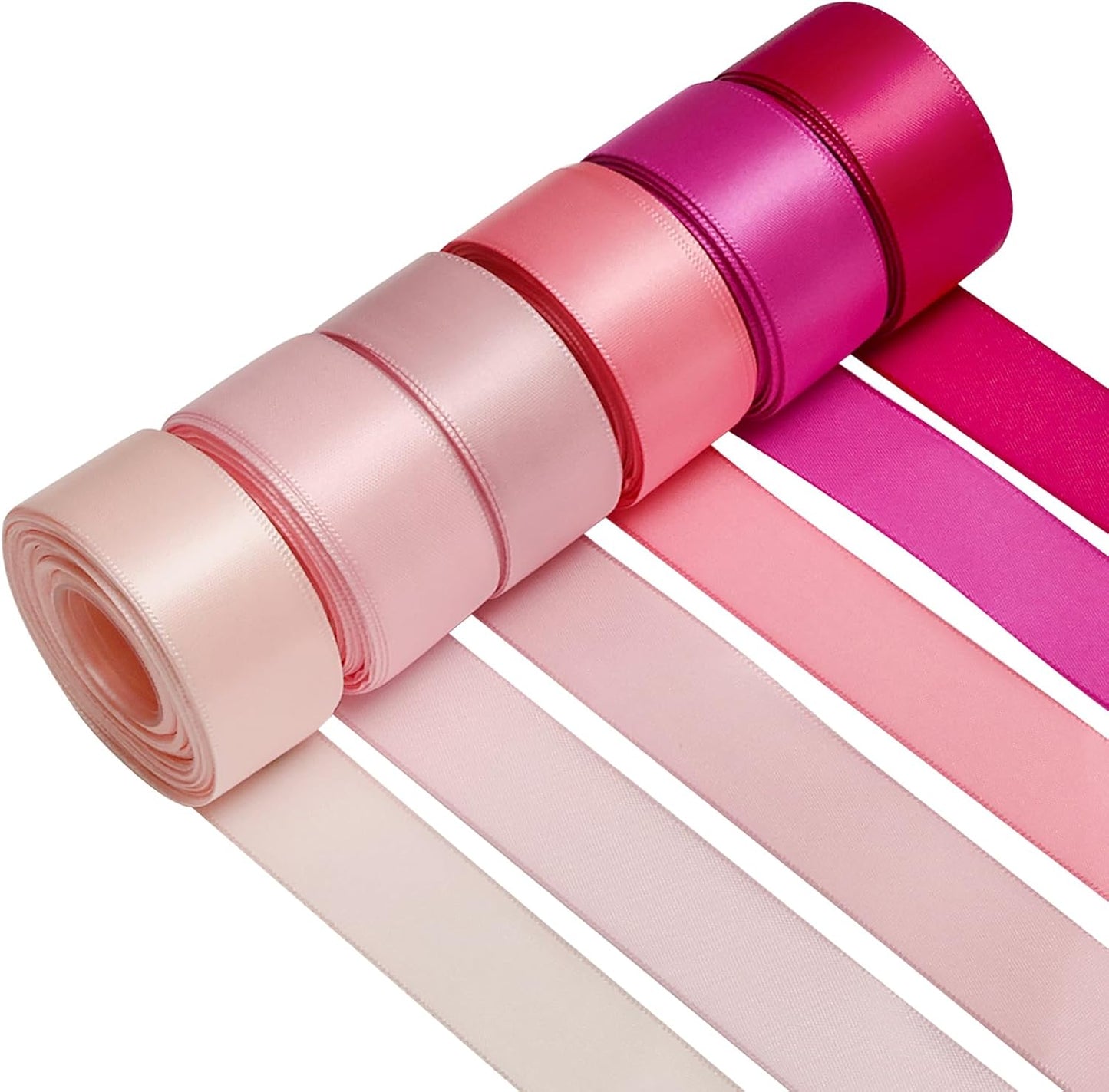 1 Inch Pink Satin Ribbons for Crafts, 6 Rolls Single-Faced Pink Assorted Ribbons for Gift Wrapping Flower Bouquet Wedding Invitations Bridal Shower Hair Bows Garland Party Decor