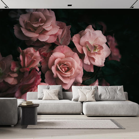 wall26 Removable Wall Sticker/Wall Mural Close Up Dark Rose Flower Blossoms Nature Wilderness Photography Decorative Botanical Relax/Calm Floral for Living Room, Bedroom, Office - 132x120 inches