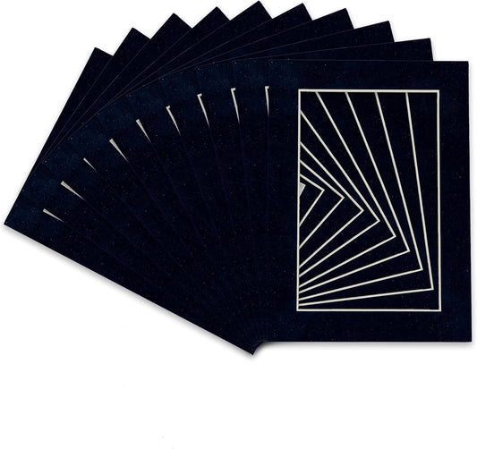 Pack of 25 Acid Free 11x14 Mats Bevel Cut for 8.5x11 Photos - Navy Suede Precut Matboards With Backing Boards and Clear Photo Mat Bags For Pictures, Photos, Framing - 4-ply Thickness