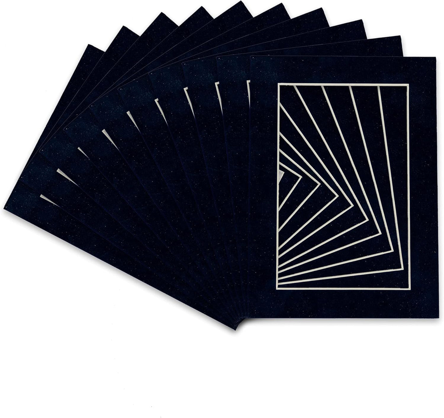 Pack of Ten Acid Free 11x14 Mats Bevel Cut for 8.5x11 Photos - Navy Suede Precut Matboards With Backing Boards and Self Seal Photo Mat Bags For Pictures, Photos, Framing - 4-ply Thickness