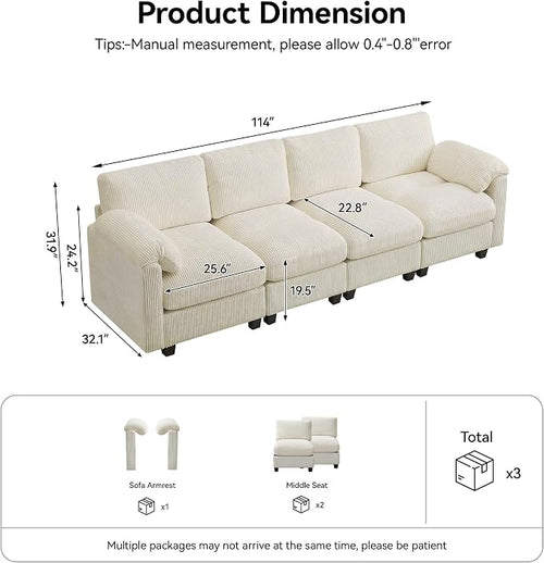 114'' Sectional 4 Seater Couch, Oversized Modular Couches - Image 2