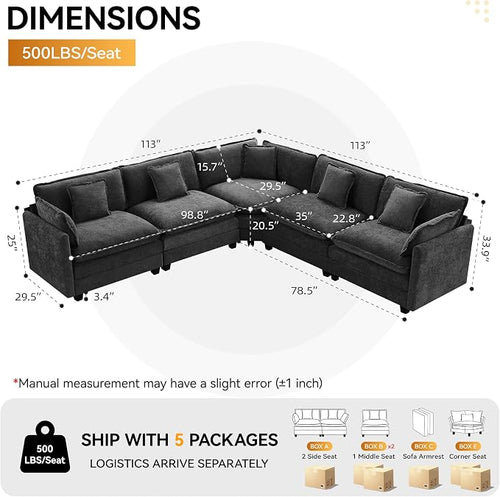 113'' V Shaped Cloud Sectional Sofa, Oversized Deep Seat Couches - Image 2