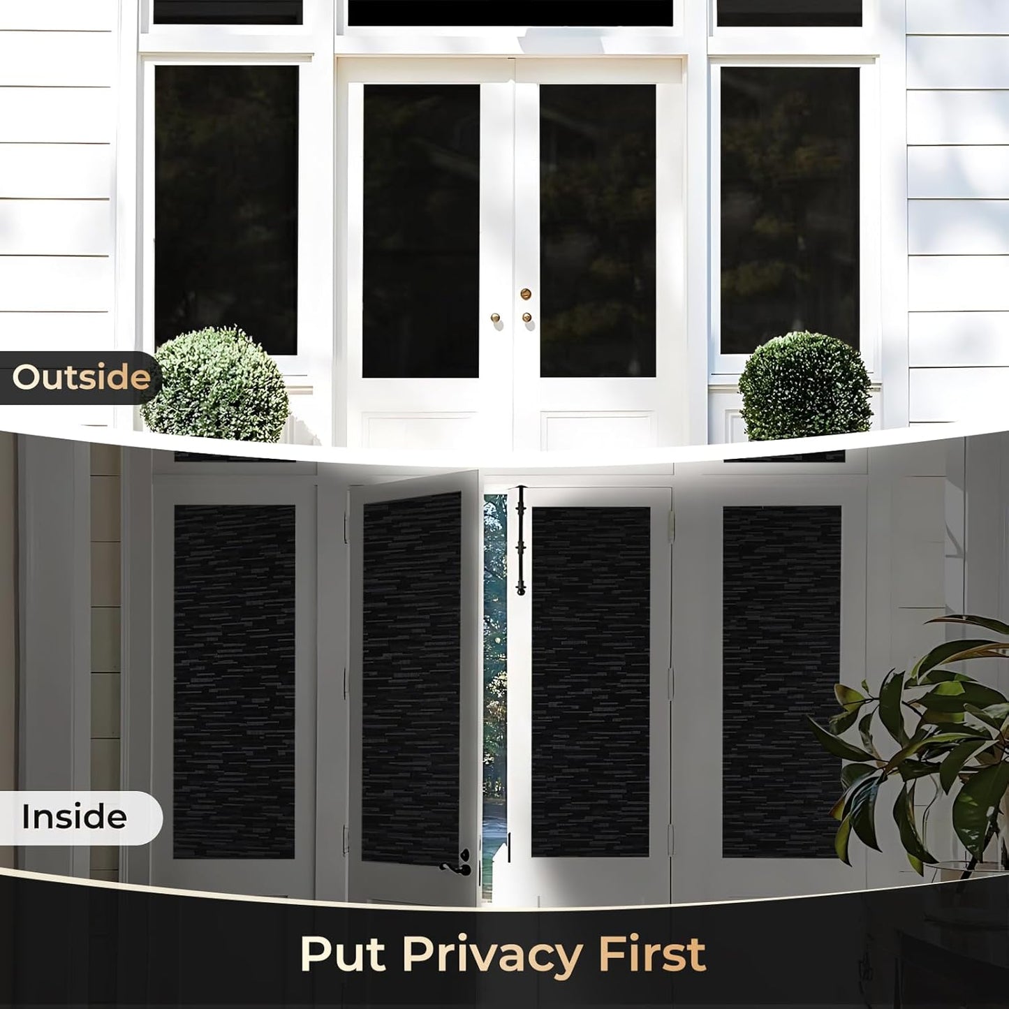 rabbitgoo Blackout Window Film, Sun Blocking Privacy Film for Room Darkening, Removable Black Out Vinyl Cover Tint for Home Day Sleep, Anti-UV Frosted Glass Clings, Black, 35.4 x 118.1 Inches