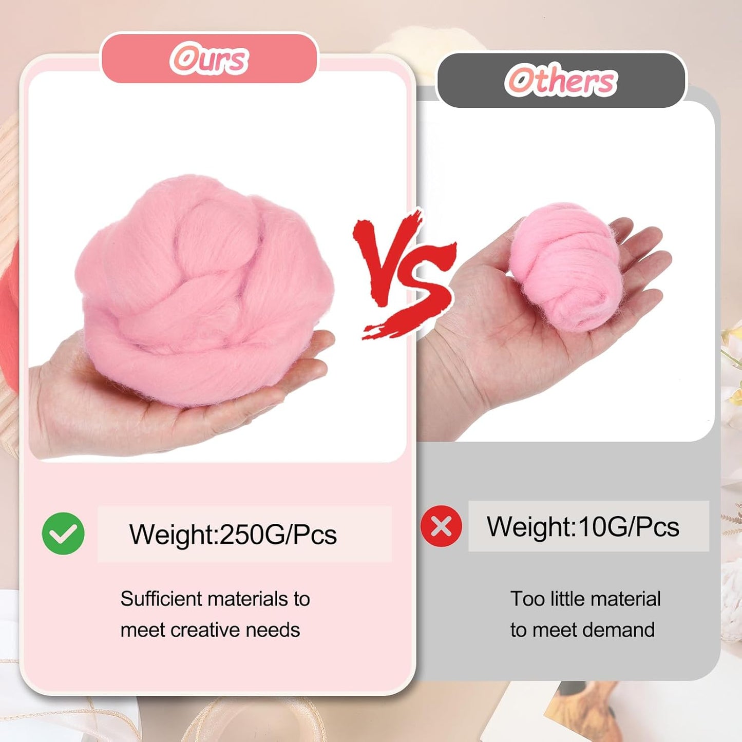 PATIKIL Wool Roving Yarn, 250G/8.8OZ Felting Wool Pure Roving Yarn, Beige