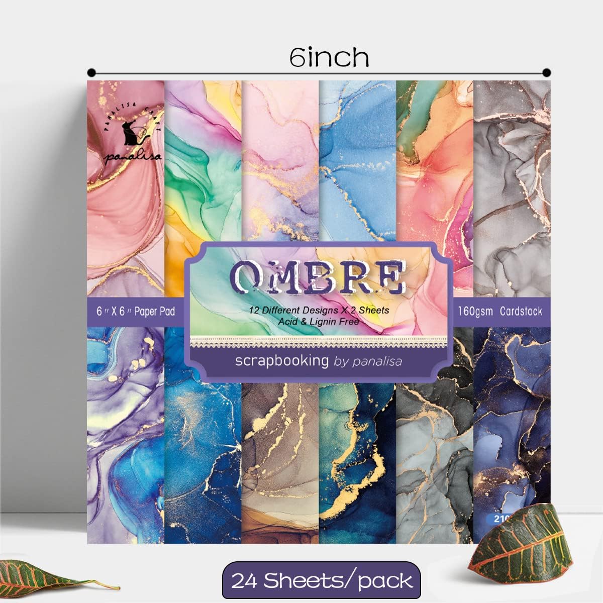 YASMEN Single-Sided Scrapbook Paper Pad, Marble Pattern Bronzing Cardstock, 6"6" Designer Themed Art Kits, Bullet Junk Journal Craft Decopodge - 24 Sheets