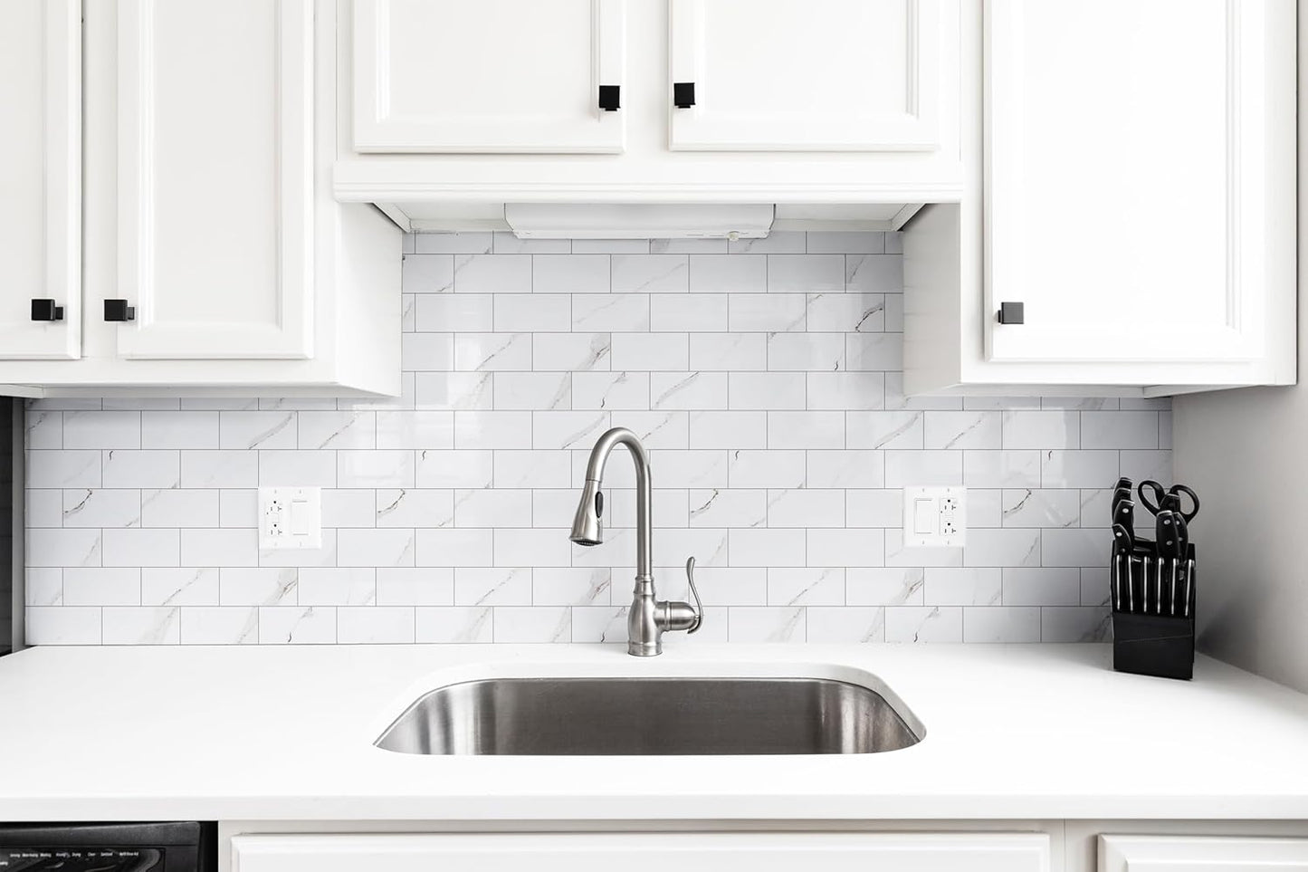 4 Pieces Peel and Stick Backsplash for Kitchen, 3" x 6" PVC Subway Tile 2024 Upgraded Glossy White Marble with White Grout Backsplash Stick on Tile Elevate Kitchen Fireplace RV
