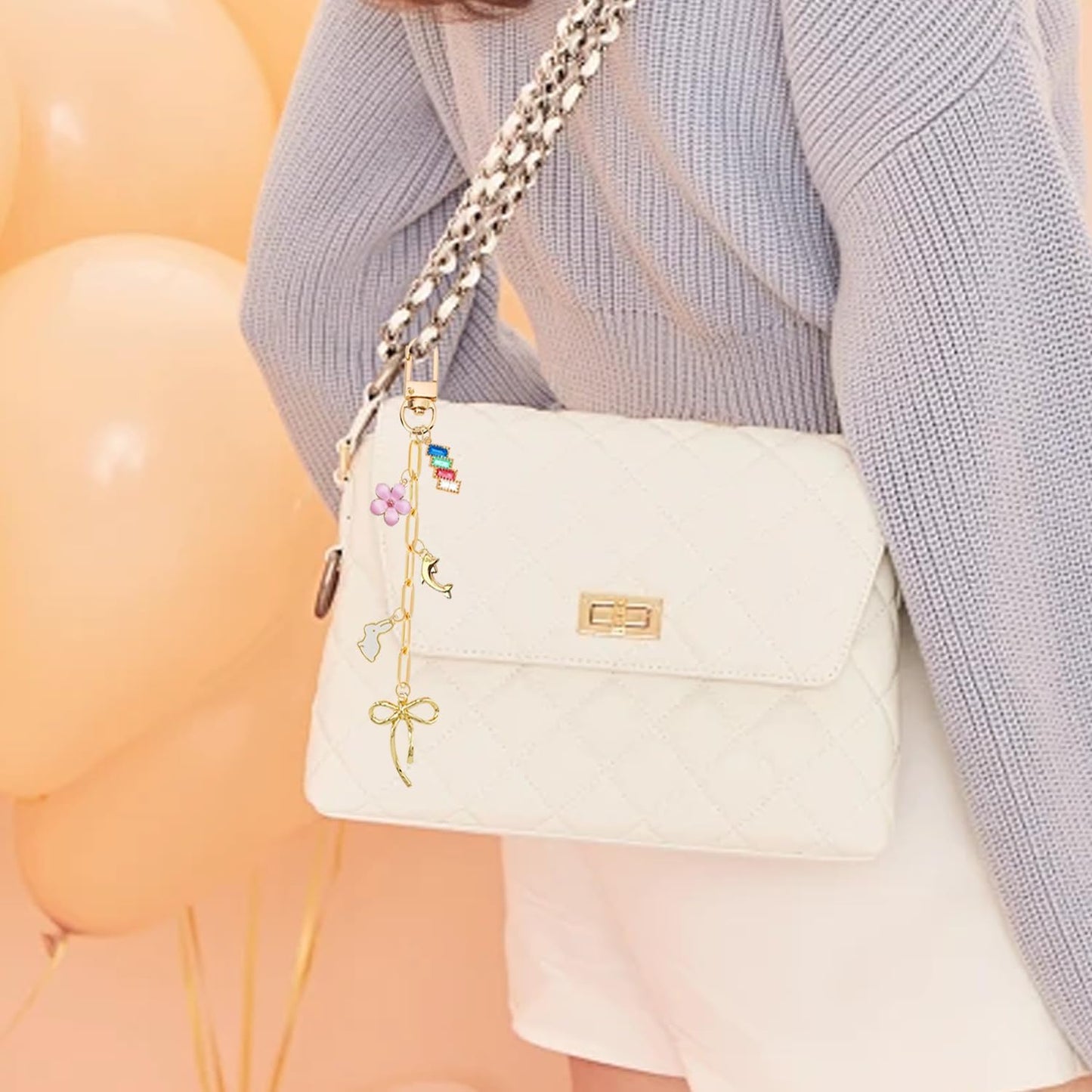 MORWLAT 358 PCS Gold DIY Keychain Making Kit Cute Bag Charm Kit 110 Charms 28 Keychain Clips with Key Ring Swivel Snap Hook Lobster Claw Clasps 200 Jump Ring Jewelry Plier DIY Set Women Craft (110)