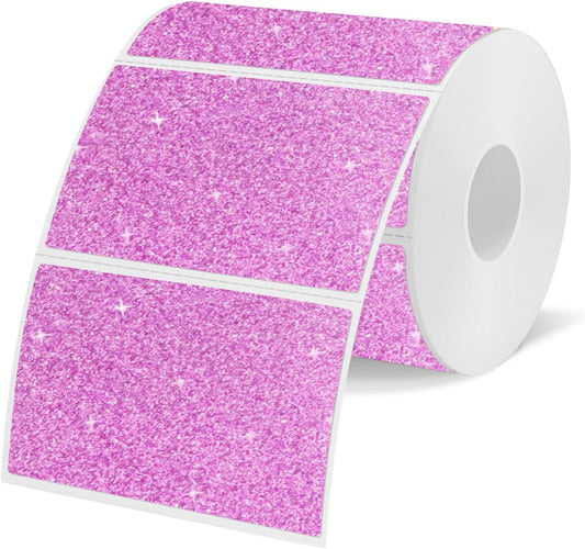 3x2 Inch Holographic Thermal Labels Stickers, Glitter Waterproof Direct Thermal Sticker Labels for Barcode, Mailing, DIY Design- 200 Pcs/Glitter Pink