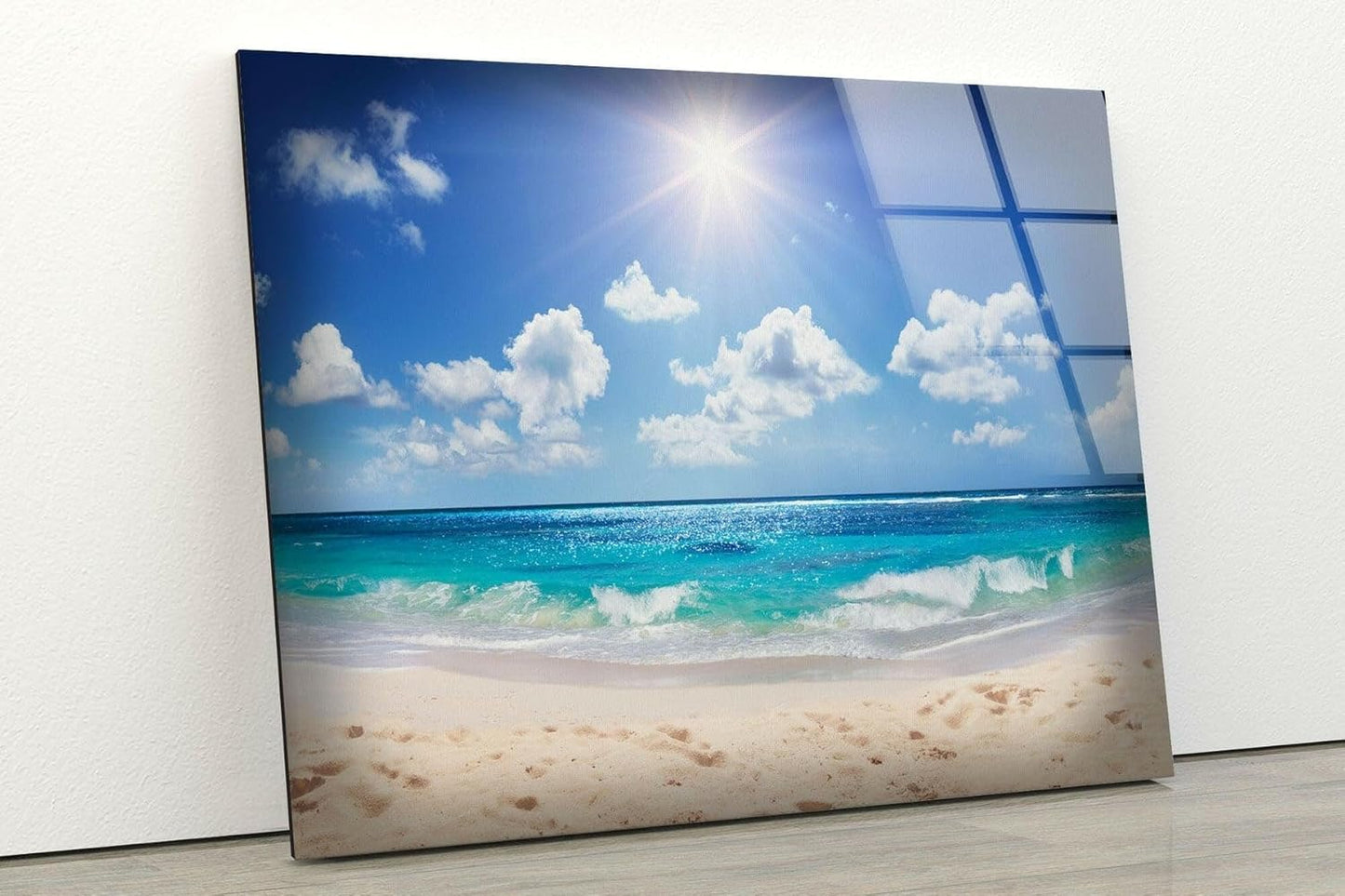My Photostation.com Round 24'' Summer Beach Landscape Glass Wall ArtTempered Glass Printing Wall Decor Large Wall Art Wall Hangings