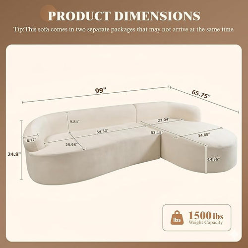 99" Curved Sectional Sofa with Chaise, Modern Boneless Couch with Deep Seat - Image 2