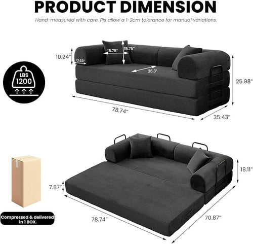 79'' Convertible Sofa Bed, 5-in-1 Folding Boneless Couch, Pull Out Floor Sleeper - Image 2