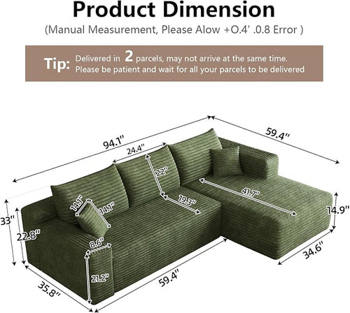 95" Cloud Sectional Couch with L-Shape Chaise, Modular Comfy Sofa Chaise Longue - Image 2