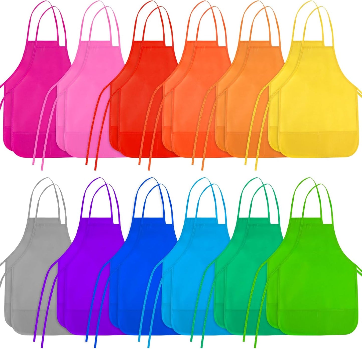 Kids Painting Aprons 24 Pieces 12 Colors Kid Art Apron with 2 Roomy Pockets Kids Aprons for Art Painting Activity Kitchen Crafts