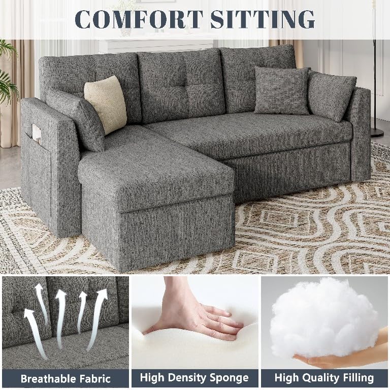 Huatean Home Sleeper Sofa Couch, Sectional Sofa Bed, Dark Grey - Image 6