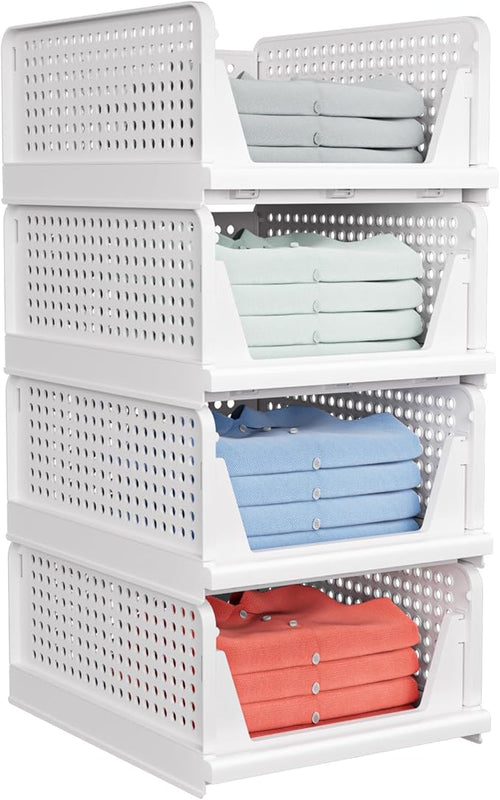 4 Pack Stackable Closet Storage Basket by shoeboxesanddeskorganizers