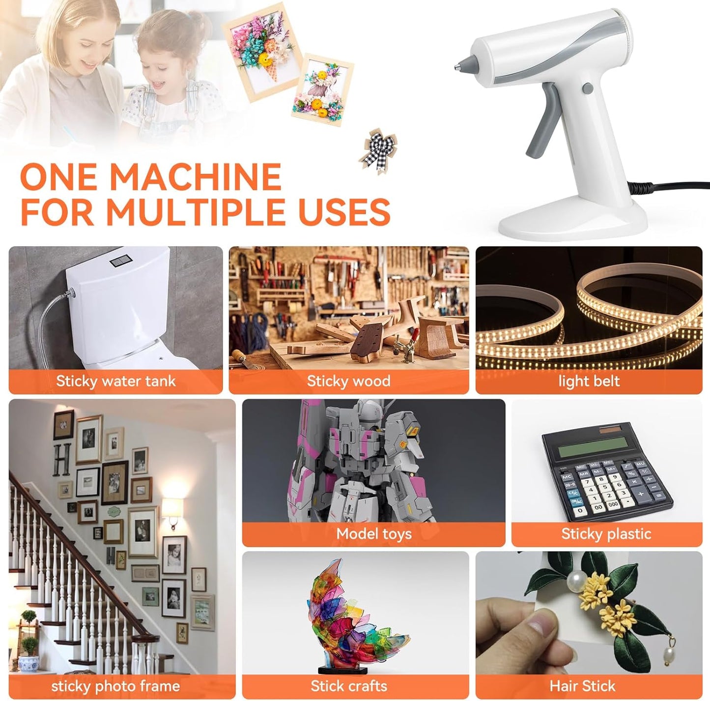 Mini hot glue gun Kit with 30 Glue Sticks, Hot Melt, High Temp for School Crafts DIY Arts and Quick Home Repairs (Orange Glue Gun)