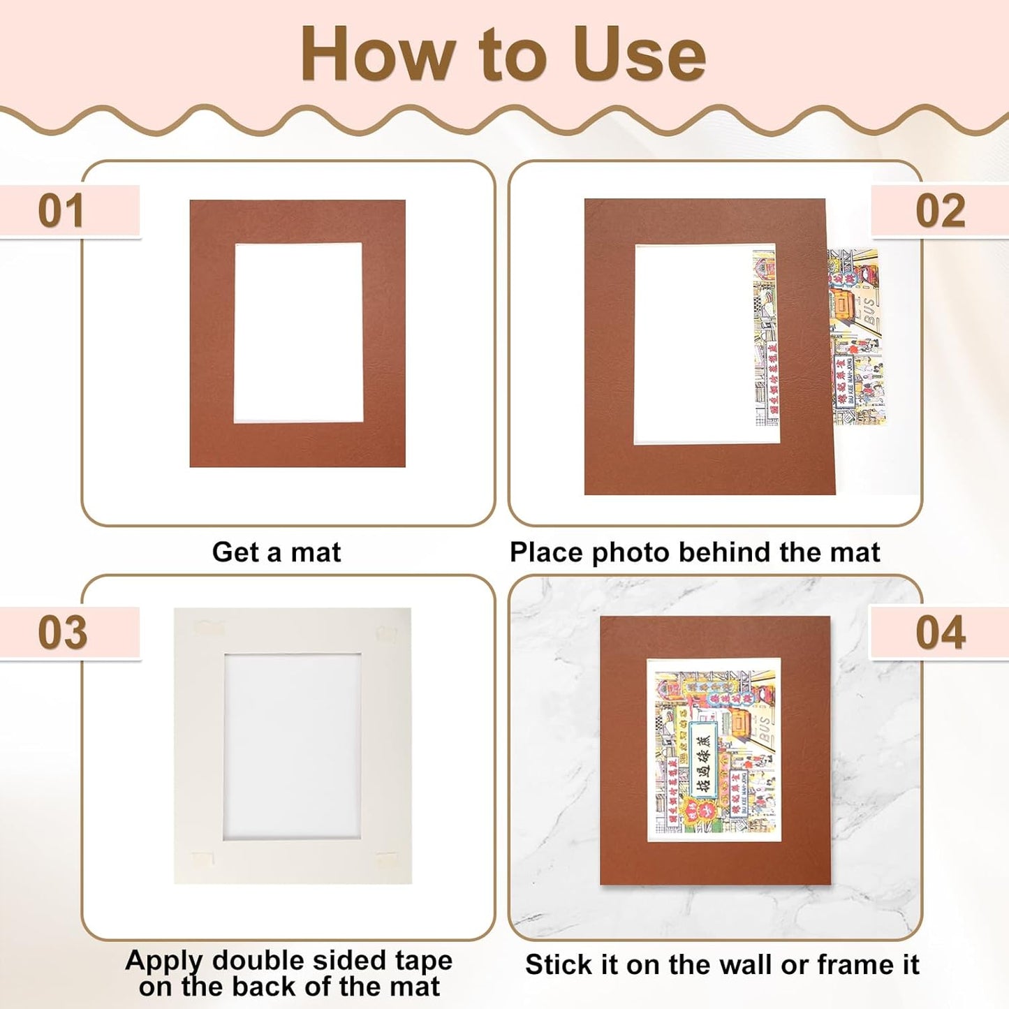 Picture Mats, 8 x 10 for 5 x 7 Pictures Acid Free White Core Bevel Cut Frame Mattes for Display Art Measuring, Cream