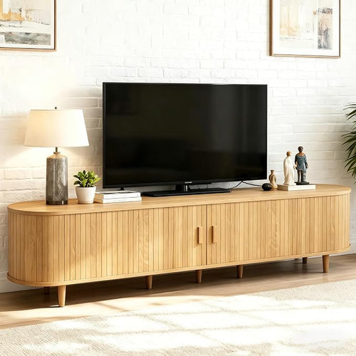 80" Mid Century Modern TV Stand, Wood TV Consoles - Image 2