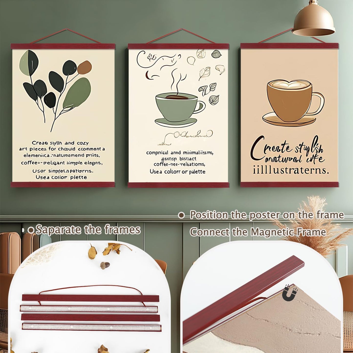 Artmag Magnetic Poster Hanger Frame, 28x22 28x40 28x29 Light Wood Wooden Magnet Canvas Artwork Print Poster Hangers Frames Hanging Kit (Mahogany, 28")