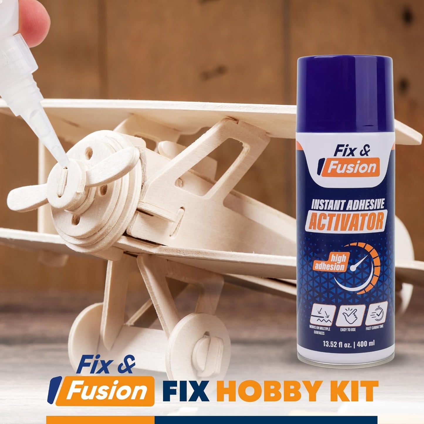 FIX & FUSION Activator Spray (13.5 Fl Oz), Instant Cure Accelerator for Cyanoacrylate (CA) Super Glue for Wood, Plastic, Rubber, Granite, and DIY & Professional, Accelerates Bonding Strength, (6 Pack)