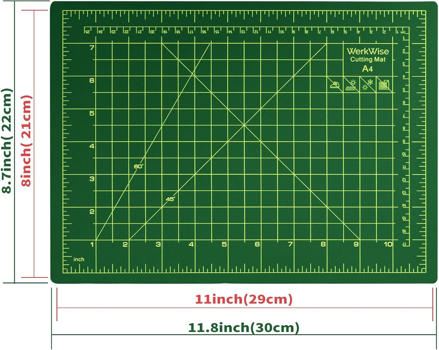 Thickness-Upgraded 9" x 12" Self Healing Sewing Mat, WerkWise Rotary Cutting Mat, Double Sided 5-Ply 9x12 Inch Cutting Board for Quilting, Fabric, & Crafts, Use with Rotary Cutters (Green & Black)