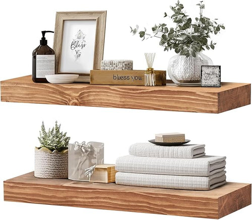 24x8x1.6 inch Floating Shelves Set of 2 – Solid Wood Rustic Oak Wall Mounted by YLYHSST