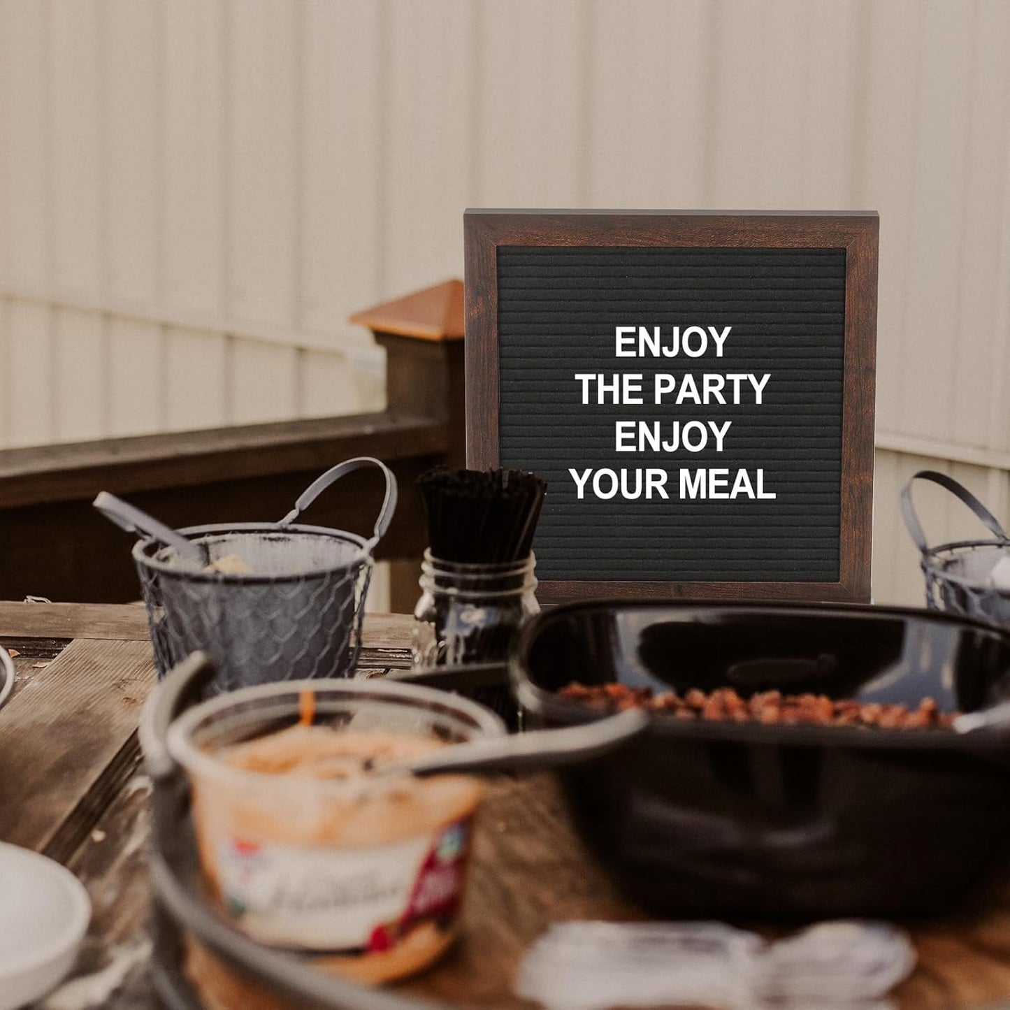 PATIKIL Felt Letter Board, 10x10Inches White Wooden Changeable Message Board with Storage Bag Stand for Kitchen Menu Farmhouse Decor Notes, Black Bronze