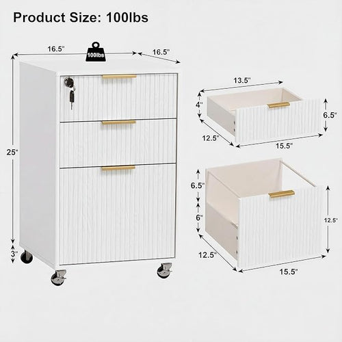 3 Drawers Fluted Mobile File Cabinet - Image 2
