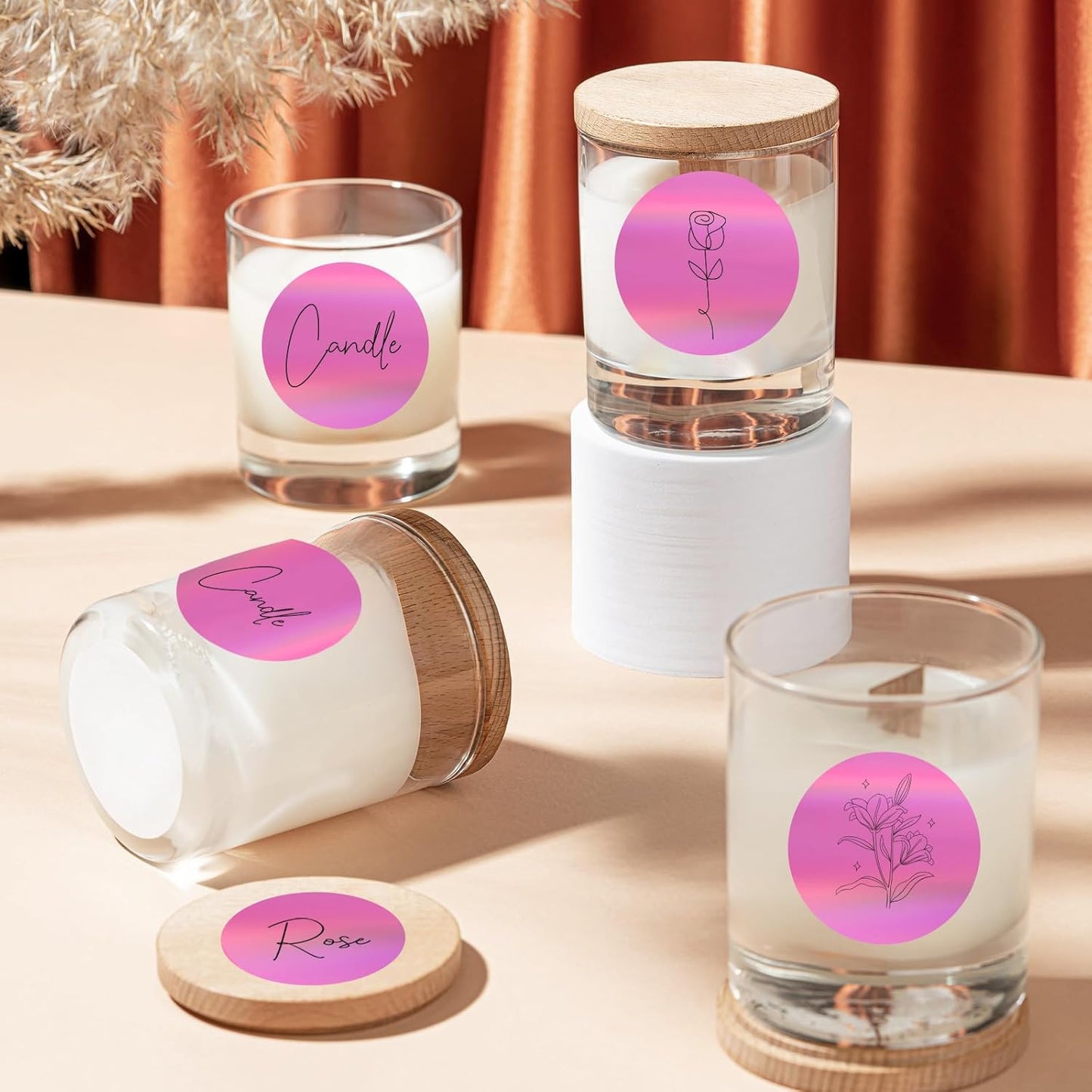 1.5" Holographic Direct Thermal Label Stickers, Round Printable Rainbow Glitter Thermal Printer Sticker Labels for Gift Wrapping, Self-Adhesive DIY Custom Logo Design- Pink