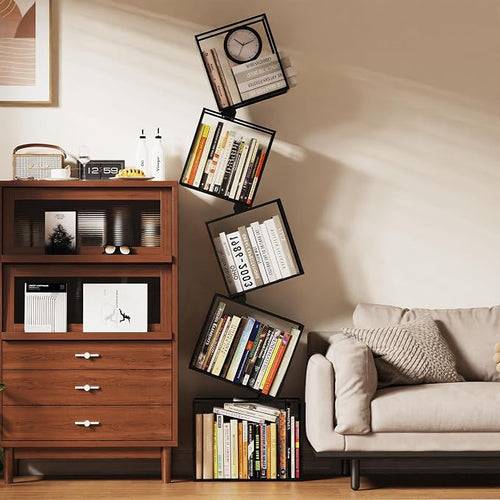 5-Tier Metal Geometric Bookshelf – Modern Narrow Floor Bookcase, Space-Saving - Image 2