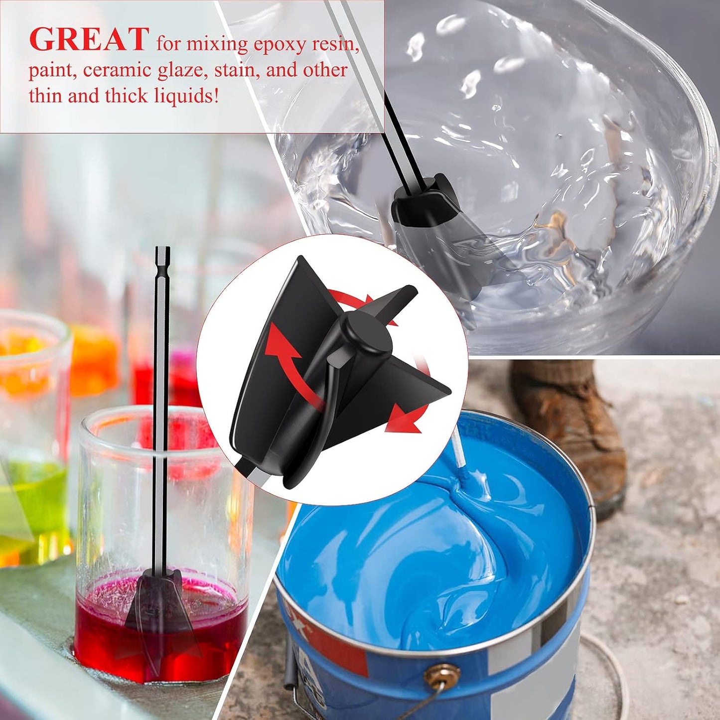 8 Pcs Resin Mixer Paddles for Resin Drill, Epoxy Mixer Attachment for Drill, Paint Mixer/Paint Stirrer for Mixing Resin, Epoxy, Silicone Molds