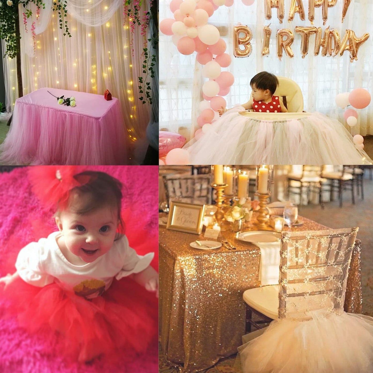 Crystal Organza Tulle Sheer Fabric Backdrop Curtains for Wedding Baby Shower Birthday Party Event Decor, 19” by 30 Yard (Pink)