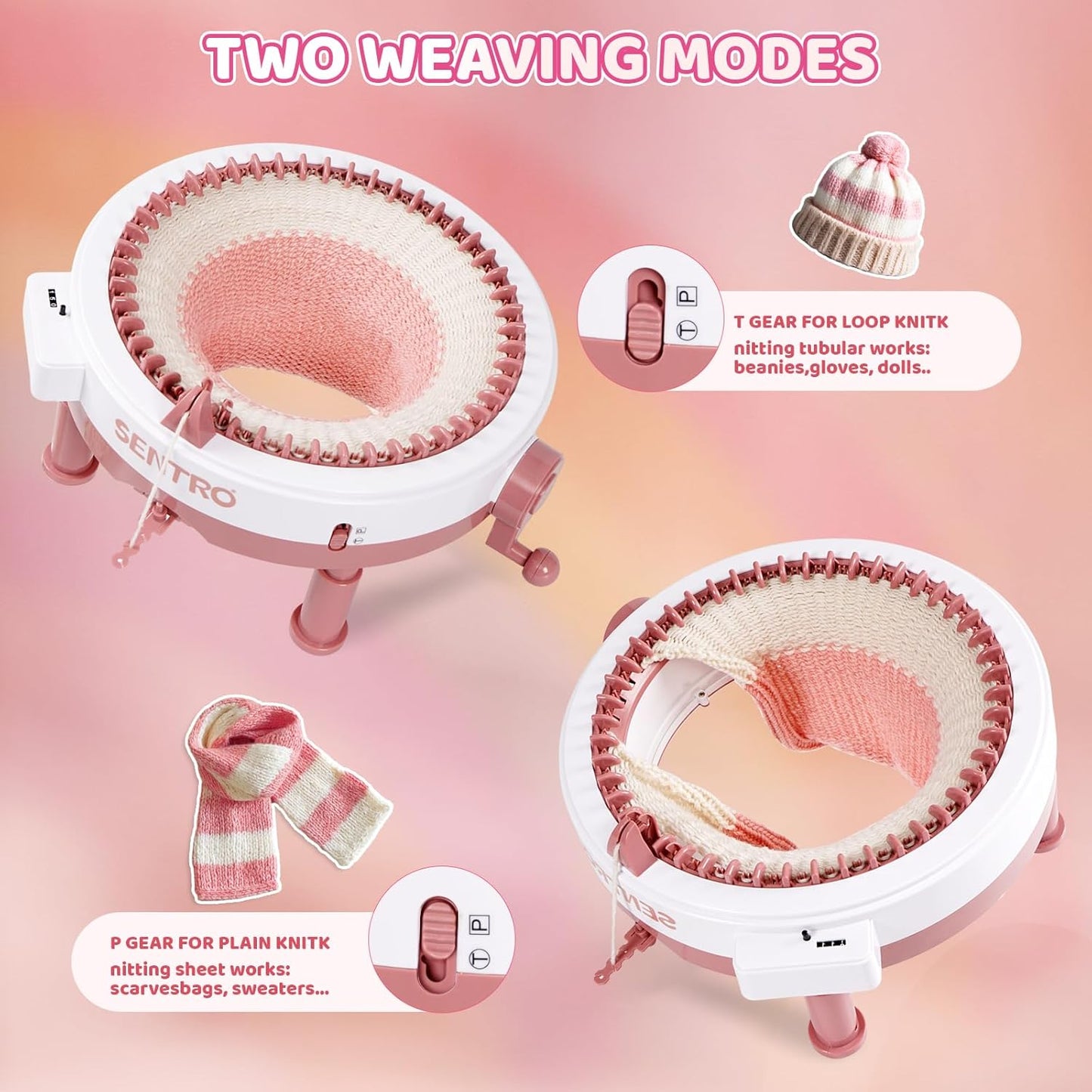 BZVV Knitting Machine for SENTRO 48 Needles Smart Knitting Crochet Machine with Row Counter for Adults and Beginners, Knitting Board Rotating Double Loom, Weaving Loom Machine Kit New Year Gifts