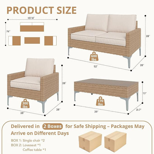 4-Piece Patio Furniture Set, Outdoor Wicker Sectional Sofa - Image 2
