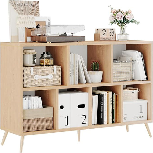 7-Cube Storage Organizer with Natural Wood Legs, Mid-Century Modern Bookcase by Flrrtenv