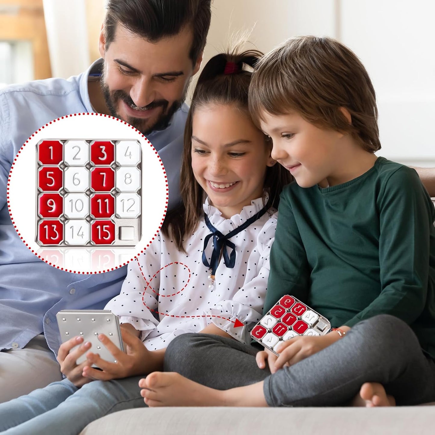 Metal Number Slide 15 Puzzle Red and White Number Sliding Puzzle Educational Pocket Funny IQ Game for Teens and Adults, Ideal for Learning Tool Party Favors(Red and White,4 Pack)