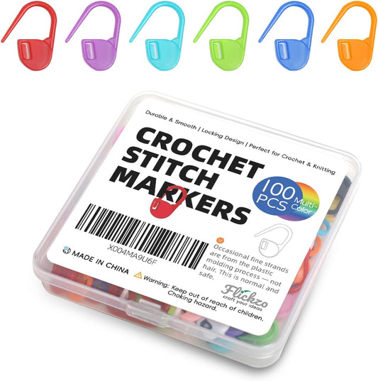 100PCS Crochet Stitch Markers by Flickzo – Locking Stitch Markers with Storage Case, Plastic Safety Pins for Knitting & Crochet, Colorful Yarn Accessories for Crochet Tools & Supplies