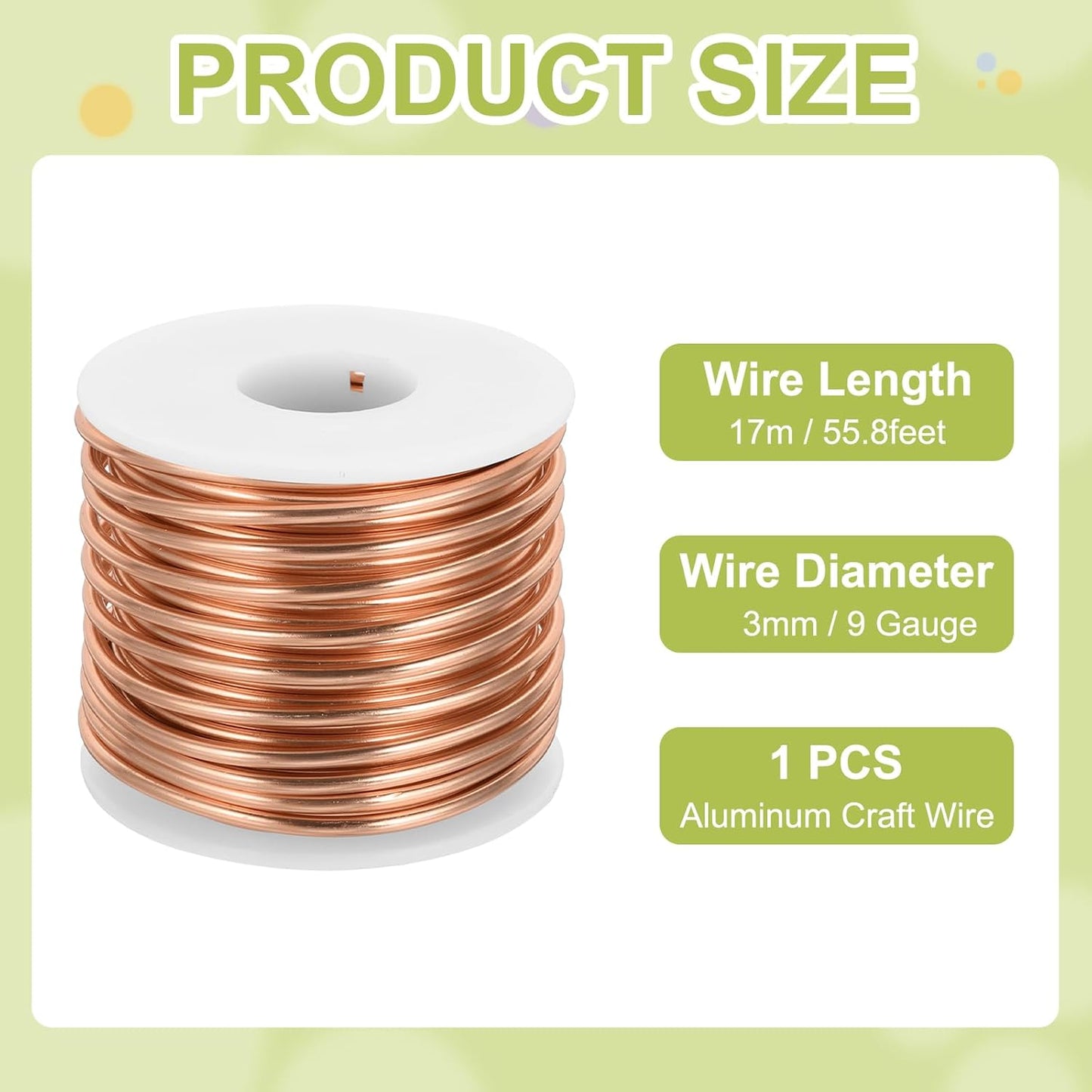 MECCANIXITY 9 Gauge Anodized Aluminum Craft Wire Bendable Bonsai Training Wire 56 Feet 3mm for Sculpting Crafts Wreath Floral Beading Jewelry Making, Copper Tone