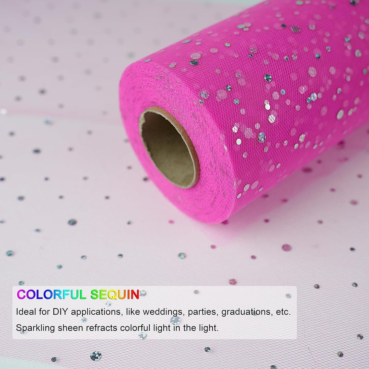 Glitter Tulle Rolls, 6' by 50 Yards (150FT) Sequin Tulle Netting Fabric for Tutu Skirts Sewing Birthday Wedding Party Decoration (Dark Pink)