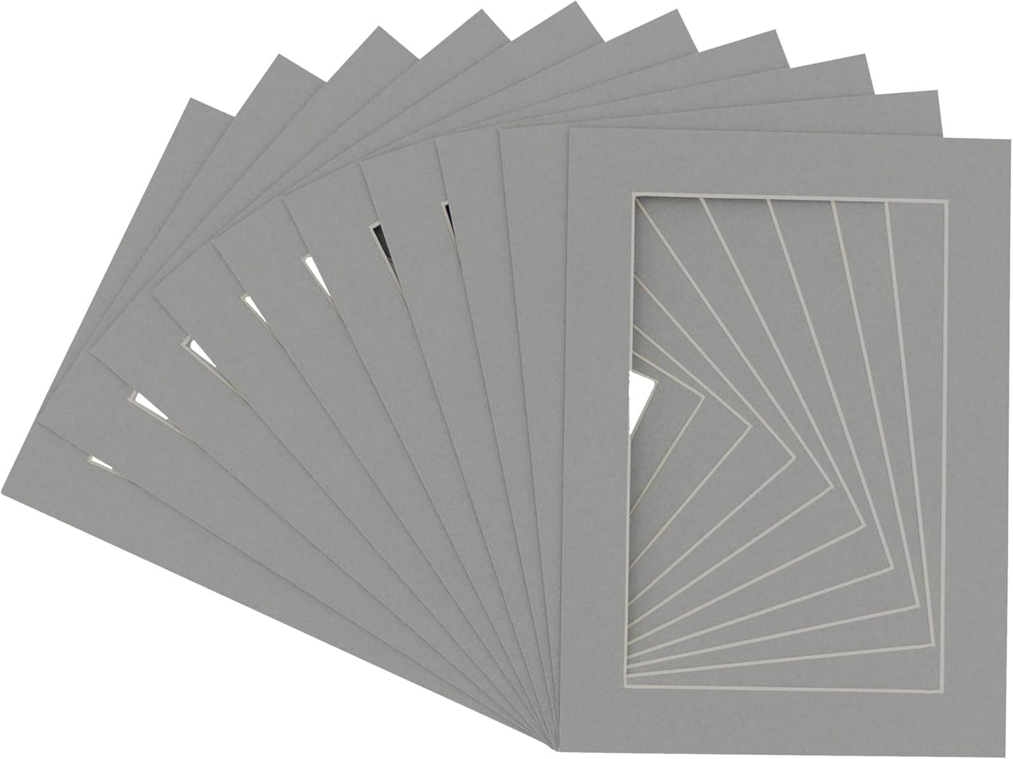 Pack of 25 Acid Free 8x10 Mats Bevel Cut for 5x8 Photos - Mid Grey Precut Matboards With Backing Boards and Clear Photo Mat Bags For Pictures, Photos, Framing - 4-ply Thickness