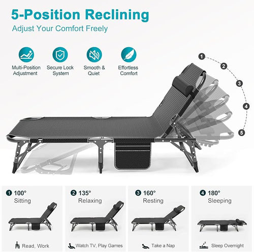 ABORON Heavy Duty Tanning Chair, 5-Gear Outdoor Folding Chaise Lounge Chair - Image 2