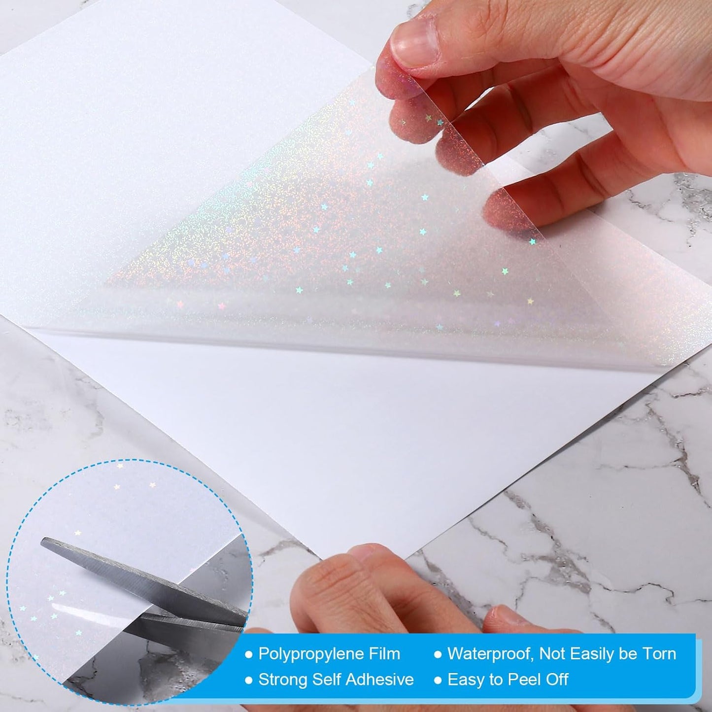 PATIKIL 8.3x5.8 Holographic Sticker Paper, 20Sheets A5 Polypropylene Self-Adhesive Transparent Waterproof Laminate Overlay Film for Photo Cards Scrapbook Decorations, Star