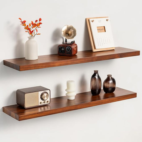 32 Inch Teak Floating Shelves Set of 2 by Unknown