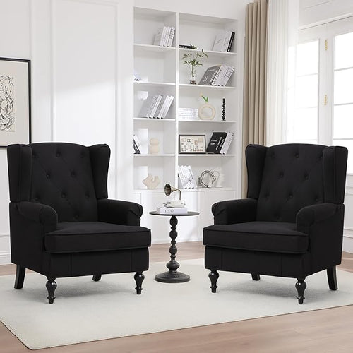Accent Chair Set of 2, Mid Century Modern Fabric Wingback Chair, Upholstered by choairy