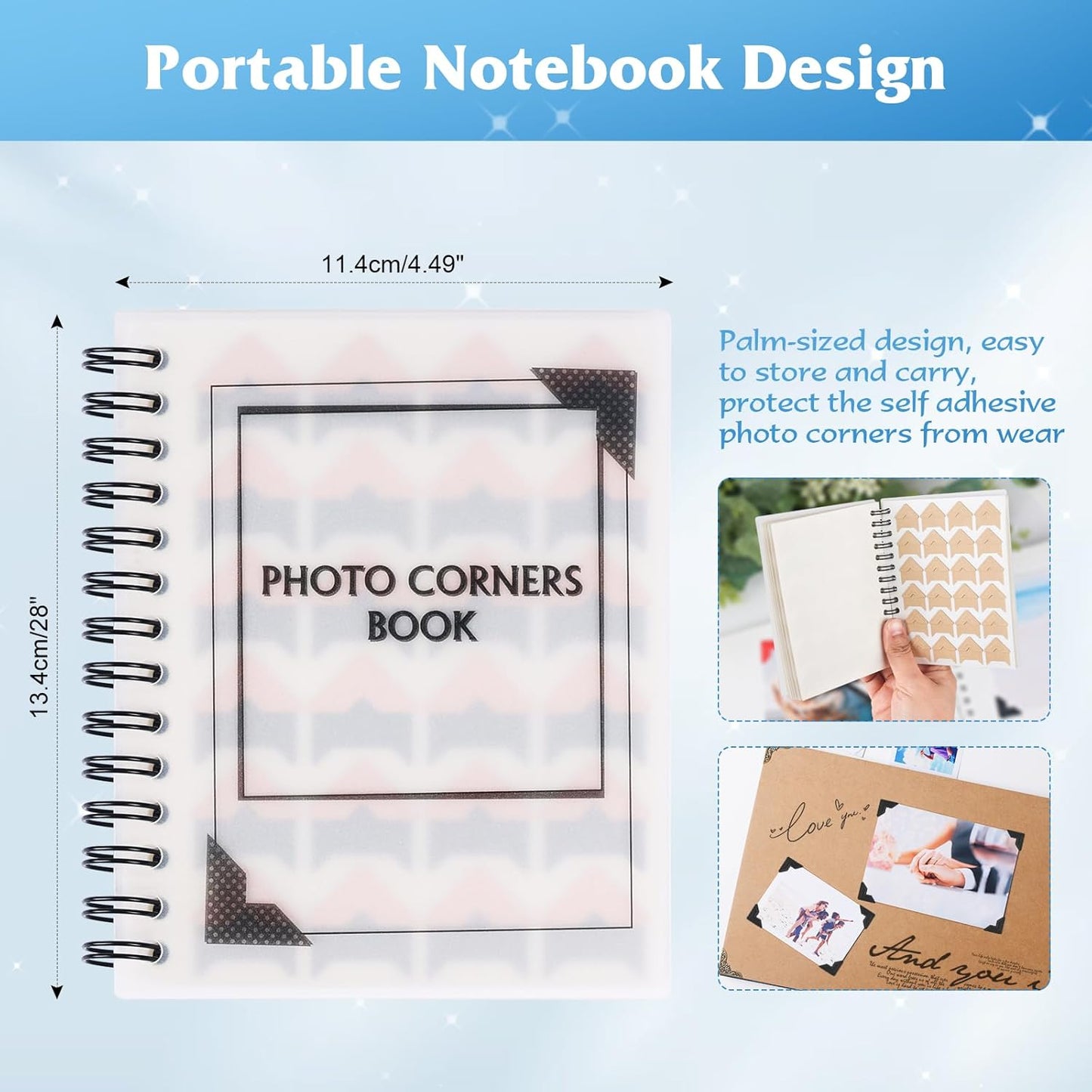 GOONAVI 10 Sheets 240 PCS Shiny Gold Acid-Free Photo Corners Notebook, Self-Adhesive Photo Corners for DIY Photo Album Journal, Photo Corner Stickers for Trip Journal Memory Book